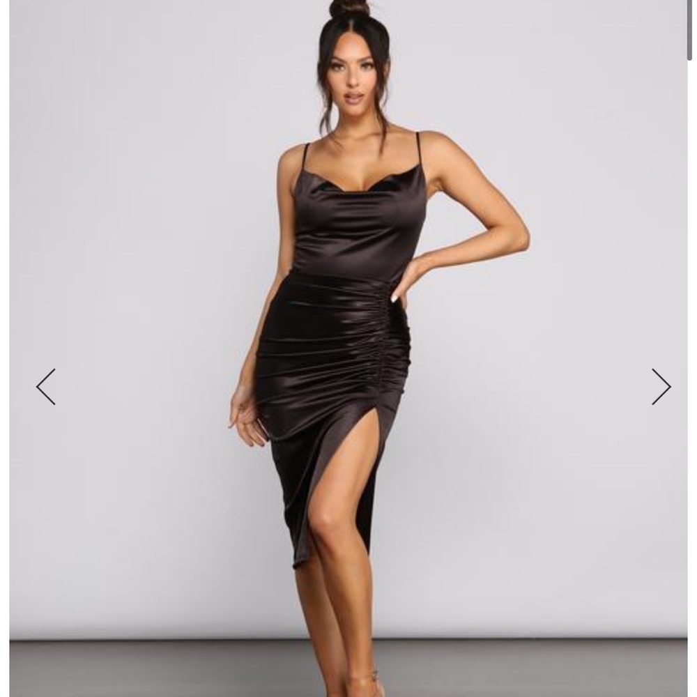 Windsor Nadine Formal Ruched Satin Midi Dress